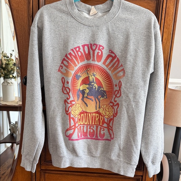 Altar'd State Tops - Altar'd State Gray Graphic Sweatshirt with Cowboys & Country Music Design